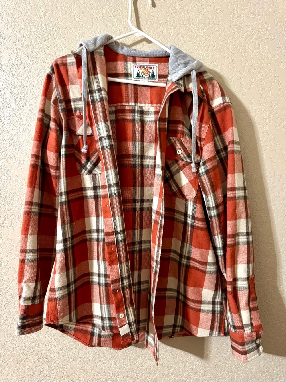 Free Planet Red Plaid Hooded Flannel Jacket